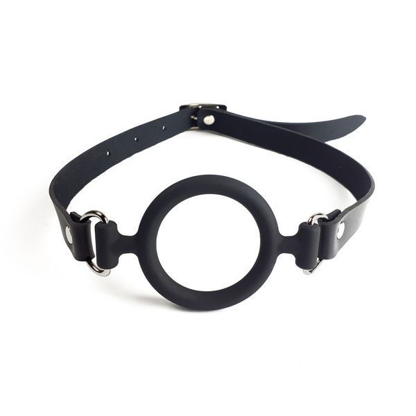 Кляп-розширювач силіконове кільце Art of Sex &ndash; Gag Ring, чорний, натуральна шкіра SO6707 фото
