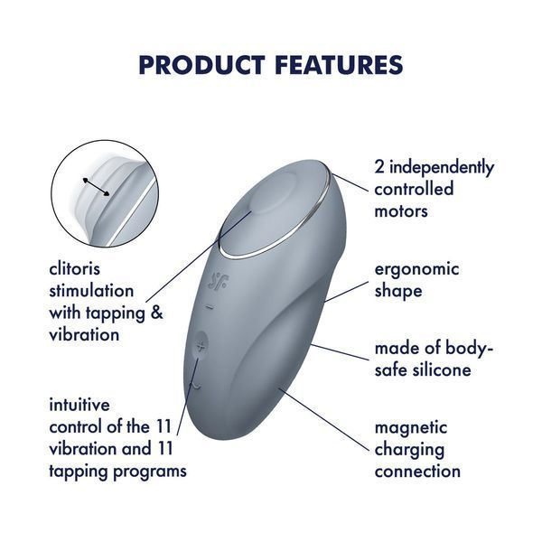Вібростимулятор-пульсатор Satisfyer Tap & Climax 1 Bluegrey, ефект постукування пальцем, 2 мотори SX0568 фото