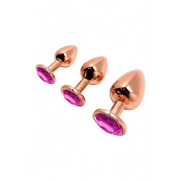 Металева анальна пробка Wooomy Tralalo Rose Gold Metal Plug Magenta M, діаметр 3,4 см, довжина 8 см SO7427 фото