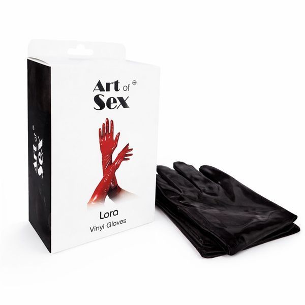 Вінілові рукавички Art of Sex - Lora, колір чорний з ефектом мокрого оксамиту, розмір S SX4397 фото