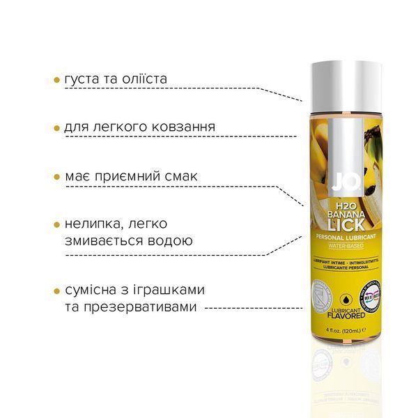 Змазка на водній основі JO H2O &mdash; Banana Lick (120 мл) без цукру, рослинний гліцерин SO1676 фото