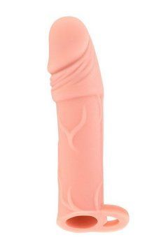 Насадка на член Real Body &mdash; Real Extender HUGY з відкритою головкою та кільцем для мошонки SO3717 фото