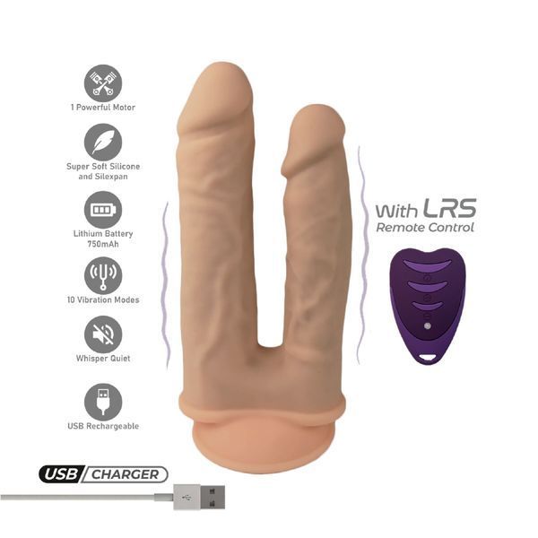 Подвійний фалоімітатор з вібрацією SilexD Double Gusto Vibro Flesh (Model 1 size 8" & 7") + LRS, діаметр 4,5 см та 3,7 см SO8209 фото