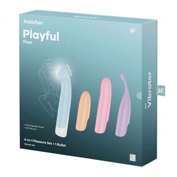 Набір 4-в-1 Satisfyer Playful Four, вібратор та 4 насадки, 12 режимів SX2182 фото
