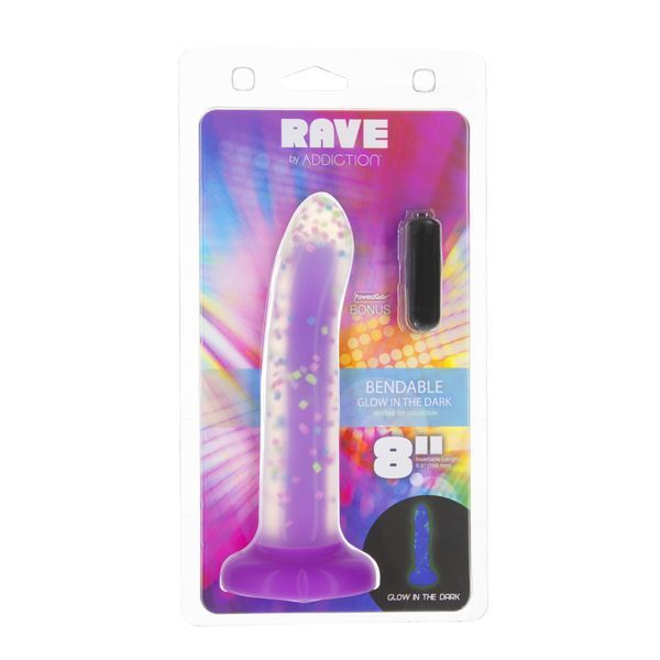 Фалоімітатор, що світиться в темряві, ADDICTION Rave 8&Prime;, Glow in the Dark Dildo Purple Confetti, 20,3 см SX1301 фото