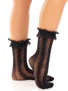 Шкарпетки ажурні Leg Avenue Mini Bow Lace Anklet, чорні, з рюшами, декор &mdash; бантики SX1046 фото