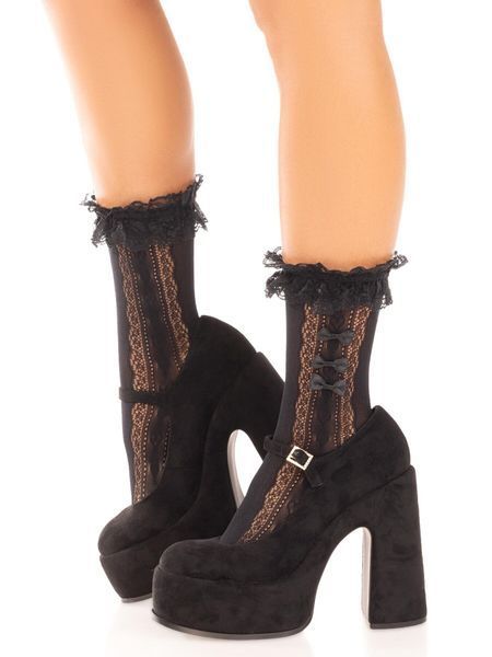 Шкарпетки ажурні Leg Avenue Mini Bow Lace Anklet, чорні, з рюшами, декор &mdash; бантики SX1046 фото