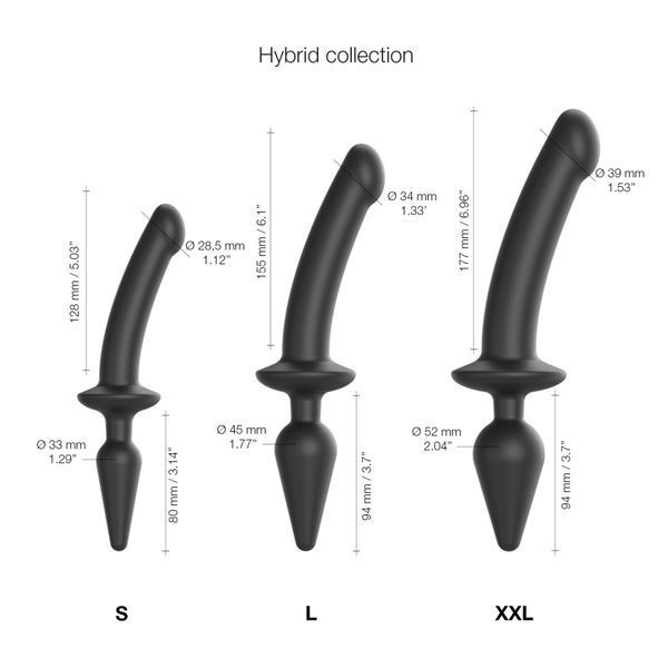 Анальна пробка з дилдо 2в1 Strap-On-Me SWITCH PLUG-IN DILDO Black XXL, діаметр 5,2/3,9 см SO6831 фото