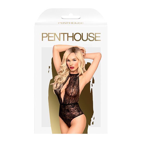 Боді з глибоким декольте та високими трусиками Penthouse - Toxic Powder Black M/L SO4379 фото