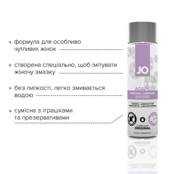 Змазка на водній основі JO AGAPE &mdash; ORIGINAL (120 мл) без гліцерину, гліколю та парабенів SO1686 фото