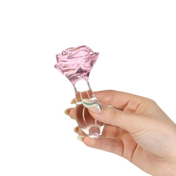 Скляна анальна пробка Pillow Talk Rosy Luxurious Glass Anal Plug, ⌀3,3 см, віброкуля в подарунок SO6834 фото